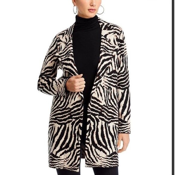 LIVERPOOL Open Front Cardigan Sweater Coat Abstract Zebra Jacquard New Size XL - Picture 2 of 16